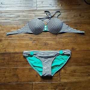 Navy and white striped bikini